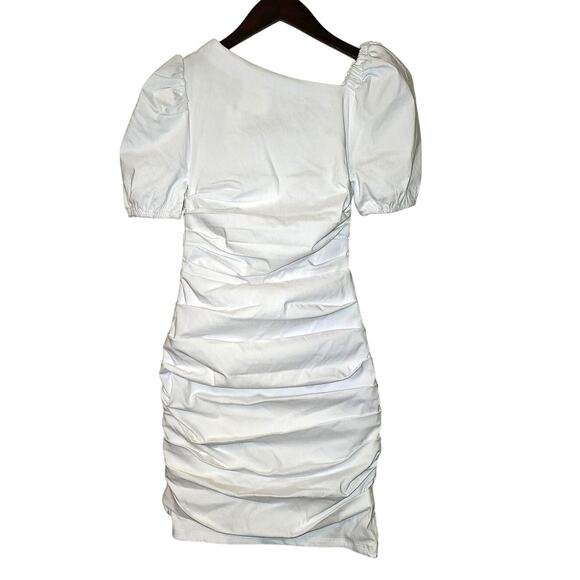 New Anthropologie Maeve Slim Puff-Sleeve Ruched Mini Dress $148  XXS 00 White - Picture 4 of 9
